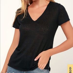 NWT🖤Lulu’s Sarah Black V-Neck Burnout Tee Shirt